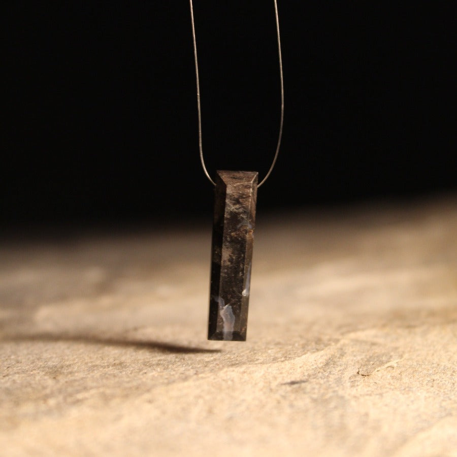 Black Tourmaline &amp; Transparent Wire - Raw Necklace