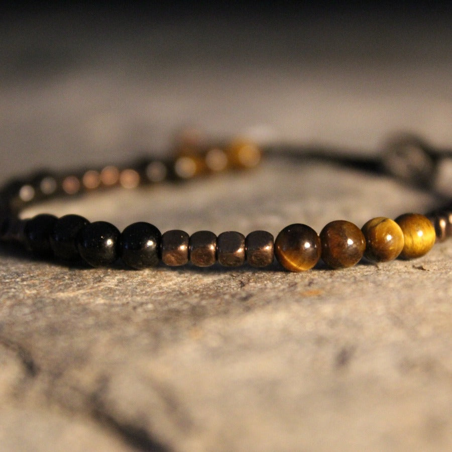 Ojo de tigre, turmalina negra y cuarzo ahumado - Pulsera Youniverse
