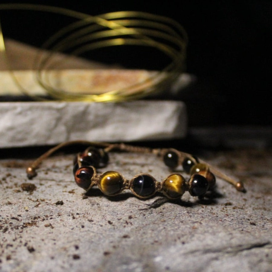 Ojo de tigre amarillo, rojo, azul - Pulsera Masai