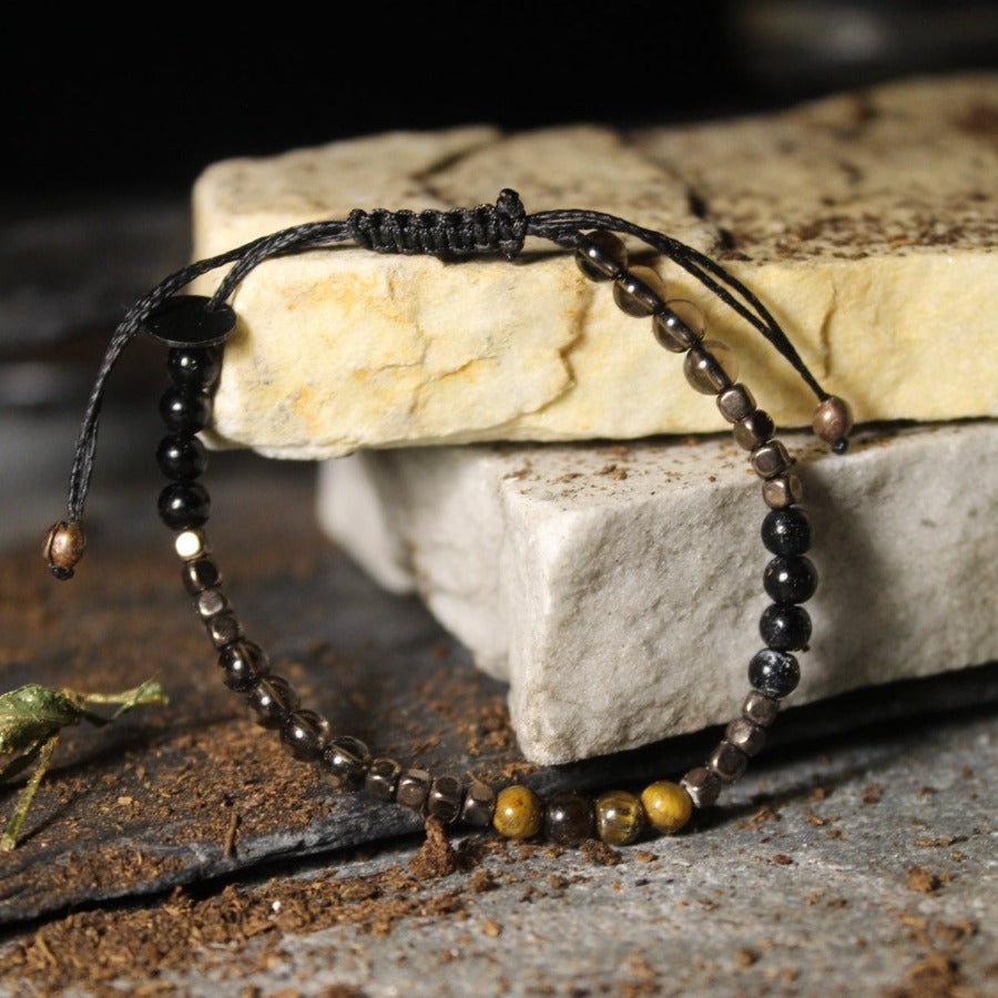 Ojo de tigre, turmalina negra y cuarzo ahumado - Pulsera Youniverse