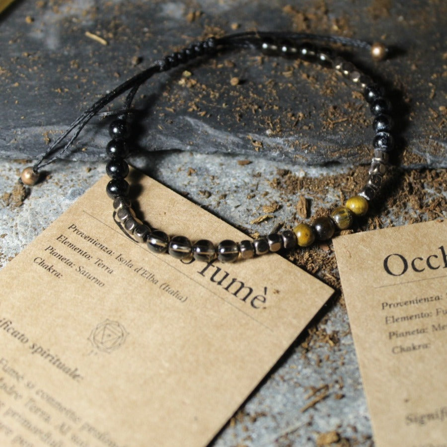 Ojo de tigre, turmalina negra y cuarzo ahumado - Pulsera Youniverse