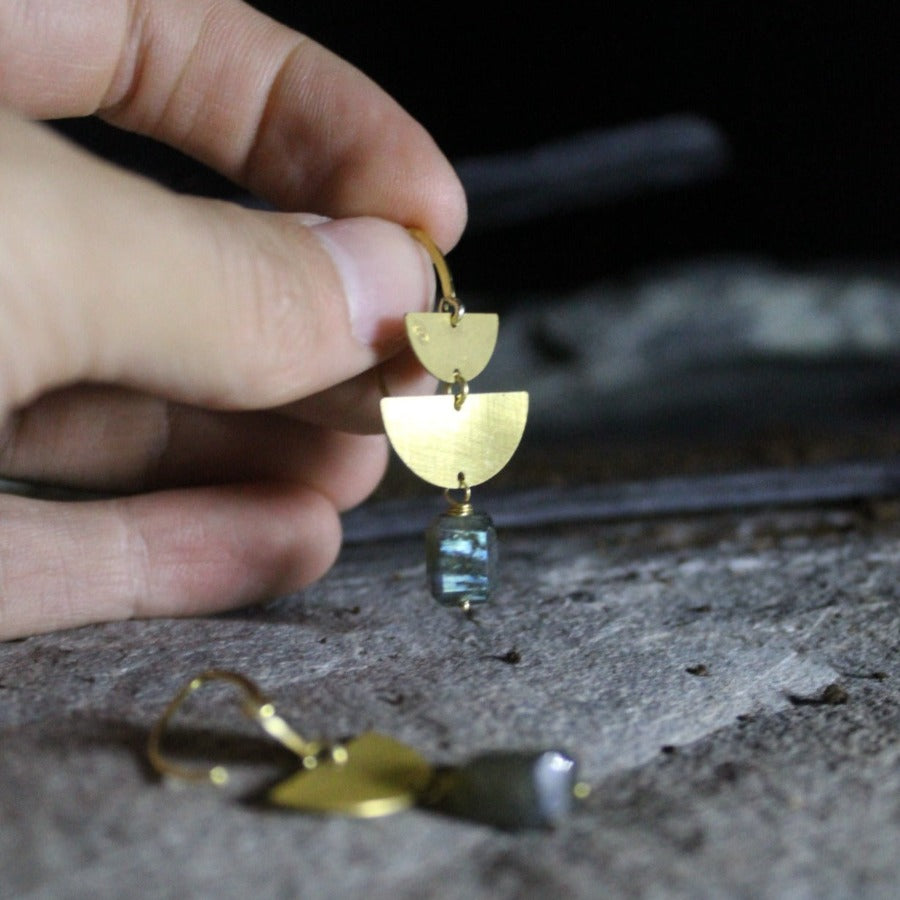 Labradorite &amp; 925 Silver - Raw Earrings 